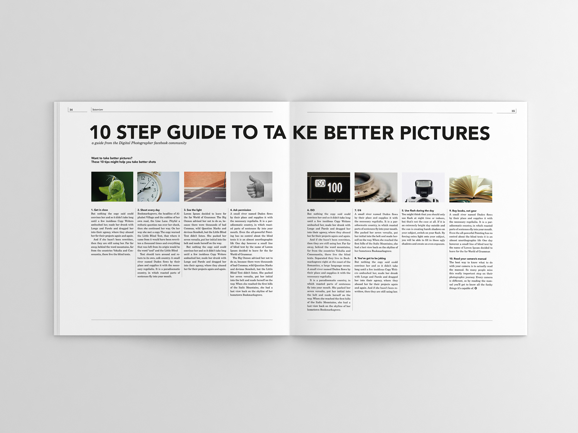 Digital Photographer guide spread with ten tips for taking better pictures