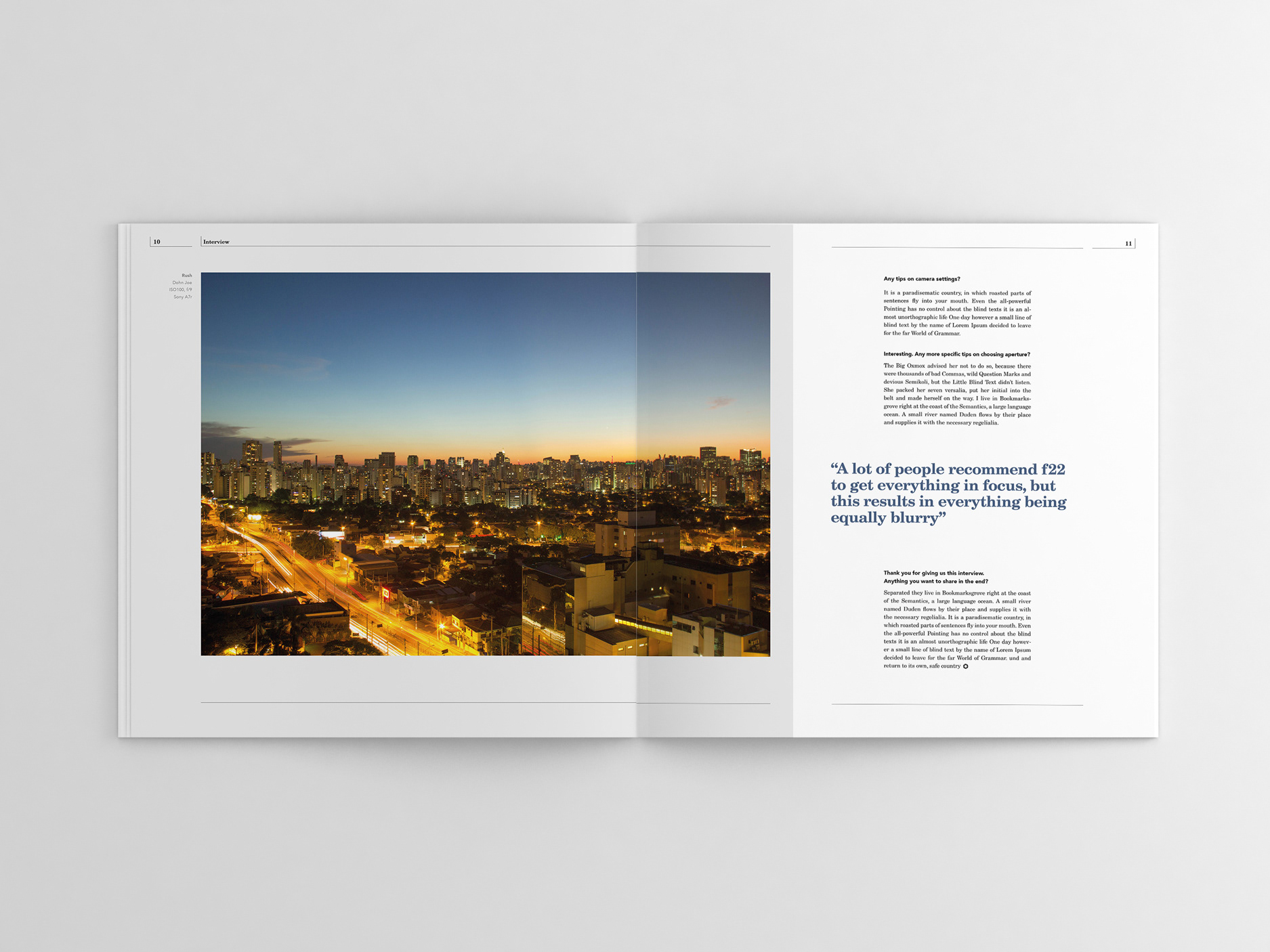 Digital Photographer editorial spread about photographing a city at dusk