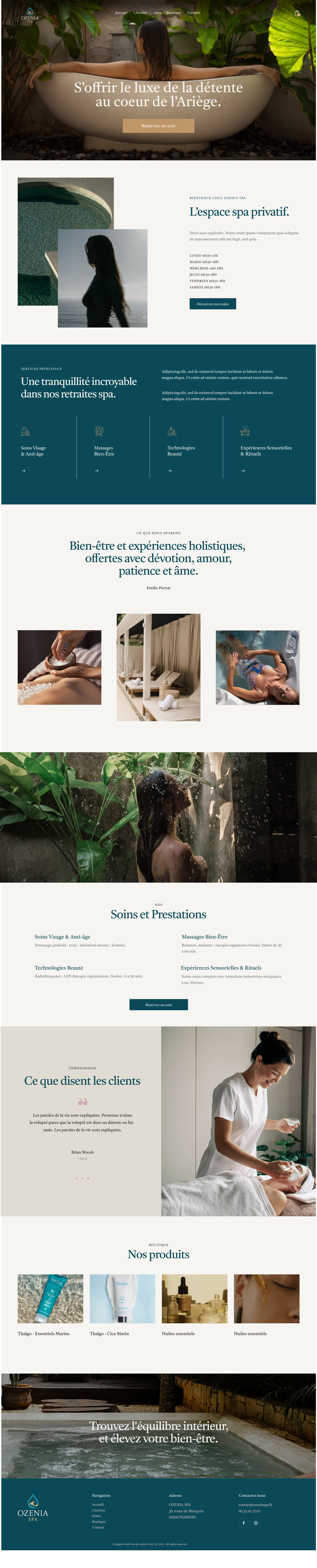 Full-page design of the Ozenia Spa homepage